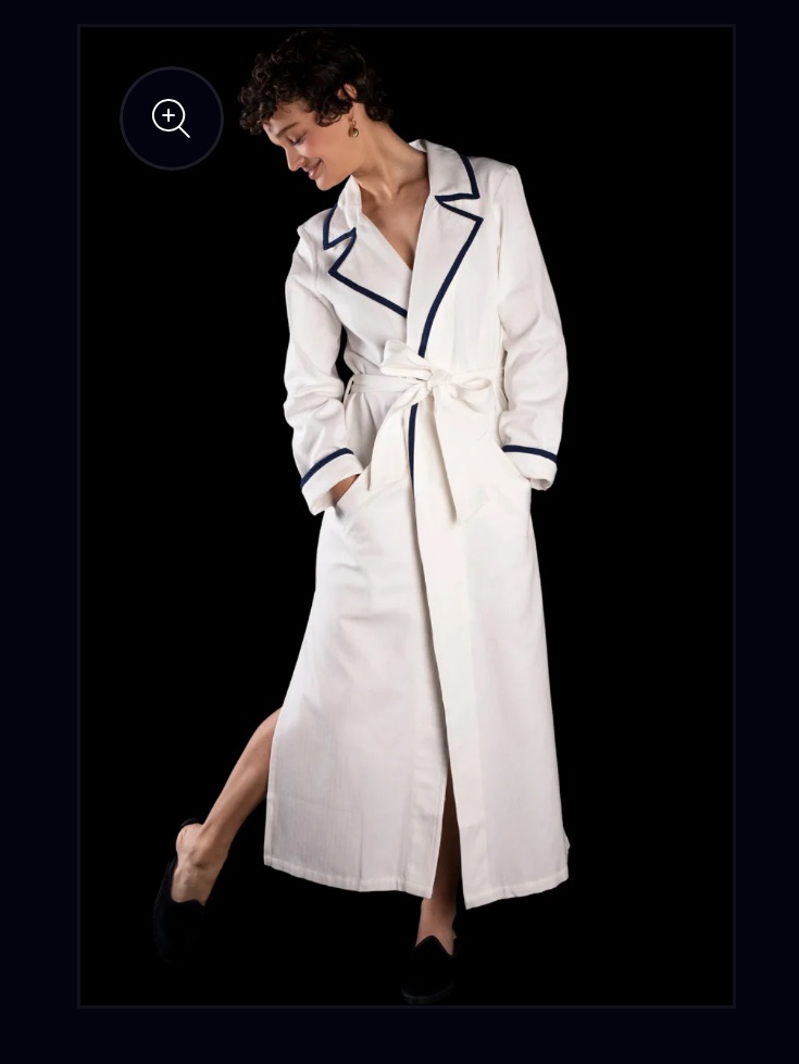 P Le Moult Deck Gown Long Cotton Robe With Contrast Trim - White/Navy Nwot M
